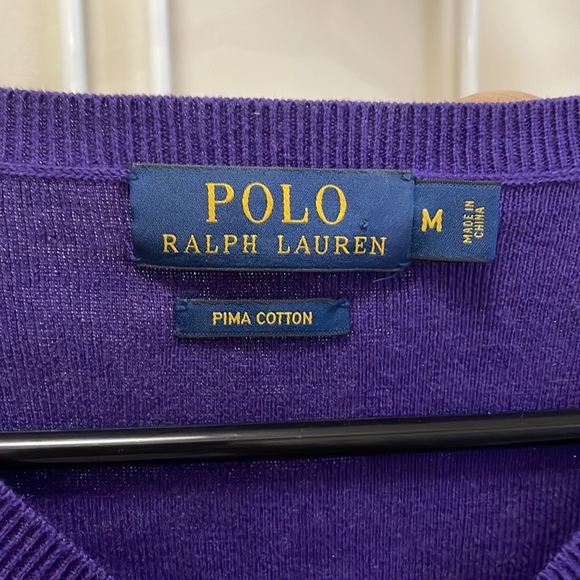RALPH Lauren - Classic Dark Academia V-Neck 100% Pima Cotton - Purple - Medium - Picture 4 of 10